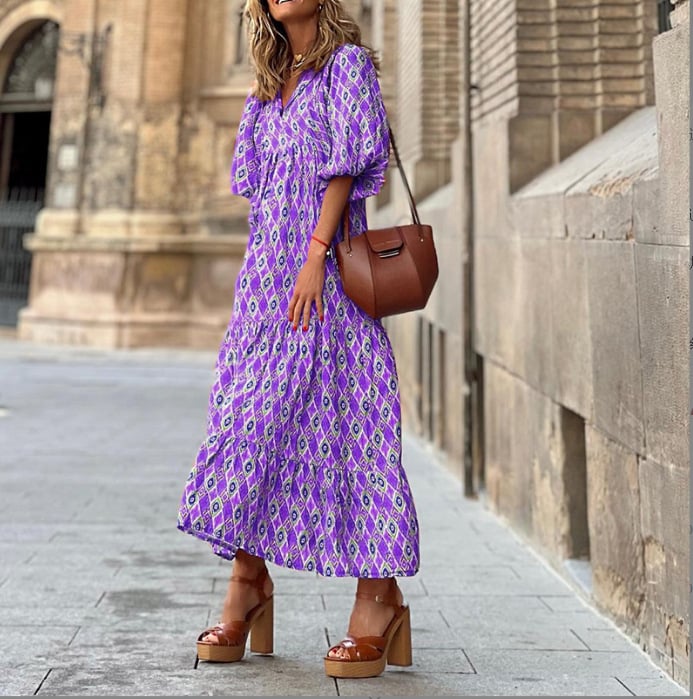 🌸Big price reduction🌸Women's Elegant Puff Sleeve Floral Boho Maxi Dress