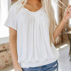Women's Casual Pleated V-Neck Short-Sleeve Top