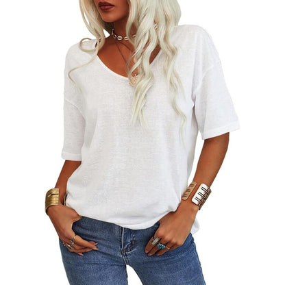 ⏳Time-Limited Special⏰Women's Solid Color V-Neck T-shirt