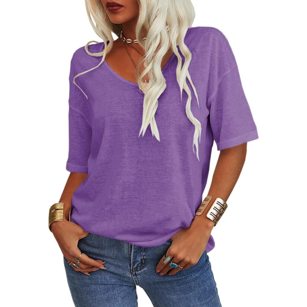 ⏳Time-Limited Special⏰Women's Solid Color V-Neck T-shirt