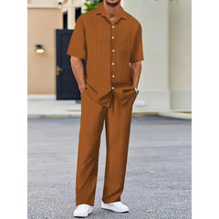 🌼HOT SALE 50% OFF🌼 Fliwos Men's Collared Top & Drawstring Pants Set