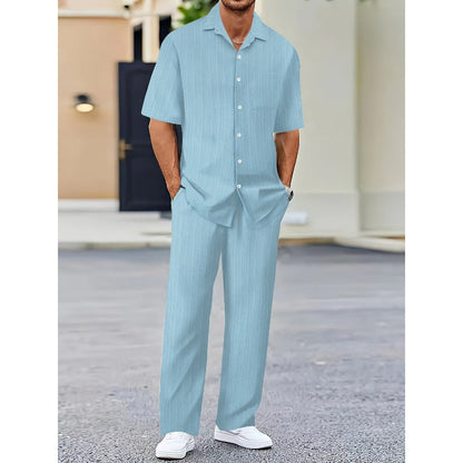 🌼HOT SALE 50% OFF🌼 Fliwos Men's Collared Top & Drawstring Pants Set