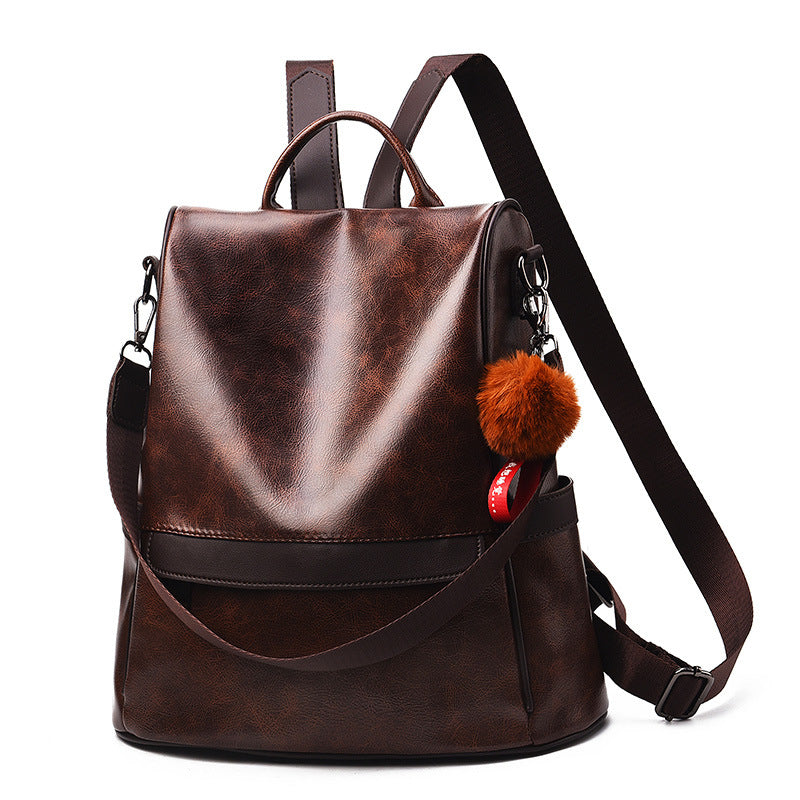 Women's Large Capacity Soft Leather Casual Backpack