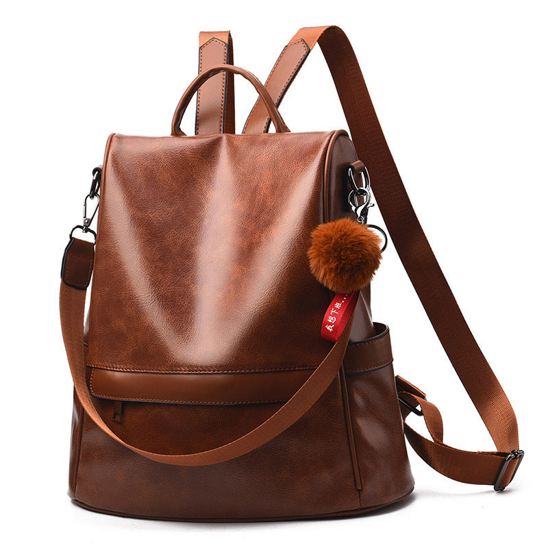 Women's Large Capacity Soft Leather Casual Backpack