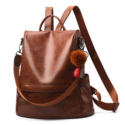 Women's Large Capacity Soft Leather Casual Backpack
