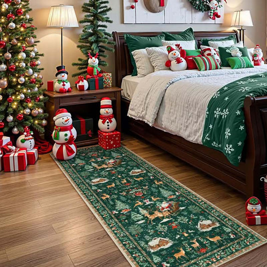 🎁 Christmas Decorative Hallway Runner Rug, Non Slip Festive Xmas Rug Santa Reindeer Print for Entry Kitchen Indoor