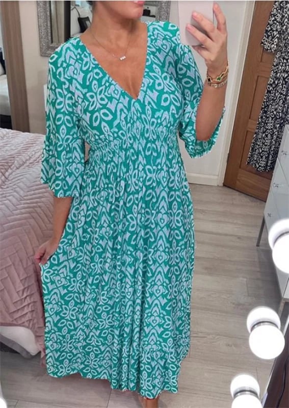 🔥Hot Sale 40% OFF - Free Shipping 💞Bohemian Casual Print V-neck Long Dress