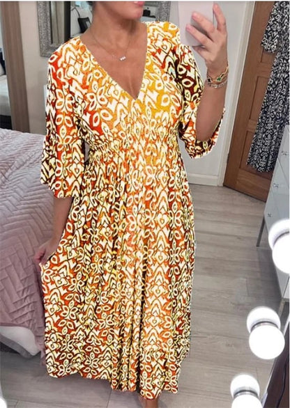 🔥Hot Sale 40% OFF - Free Shipping 💞Bohemian Casual Print V-neck Long Dress