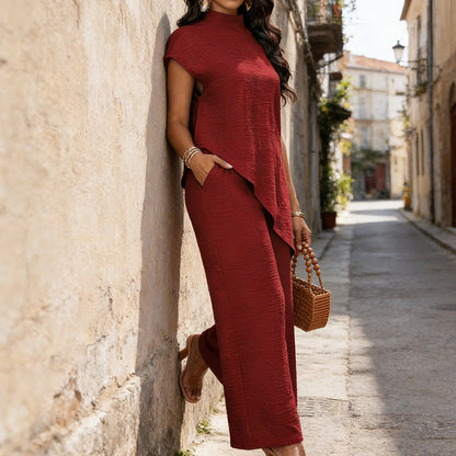 🌸Spring & Summer Sale👚Women's Asymmetrical Hem Top & Pants 2-Piece Set