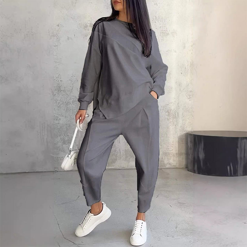 🚗Free Shipping🚗Women Long-Sleeve Irregular Hem Sweatshirts & Pants Set