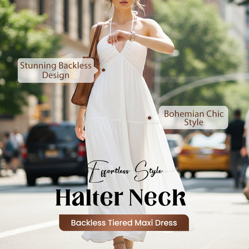 ❤️SUMMER HOT SALE👗Halter Neck Backless Tiered Maxi Dress