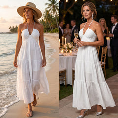 ❤️SUMMER HOT SALE👗Halter Neck Backless Tiered Maxi Dress