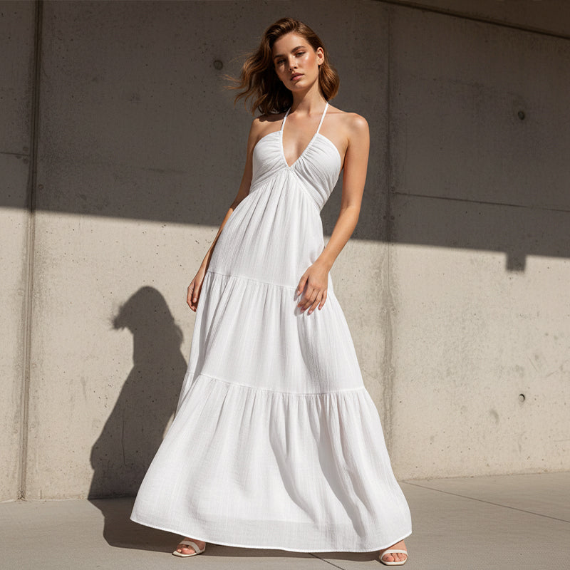 ❤️SUMMER HOT SALE👗Halter Neck Backless Tiered Maxi Dress