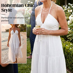 ❤️SUMMER HOT SALE👗Halter Neck Backless Tiered Maxi Dress