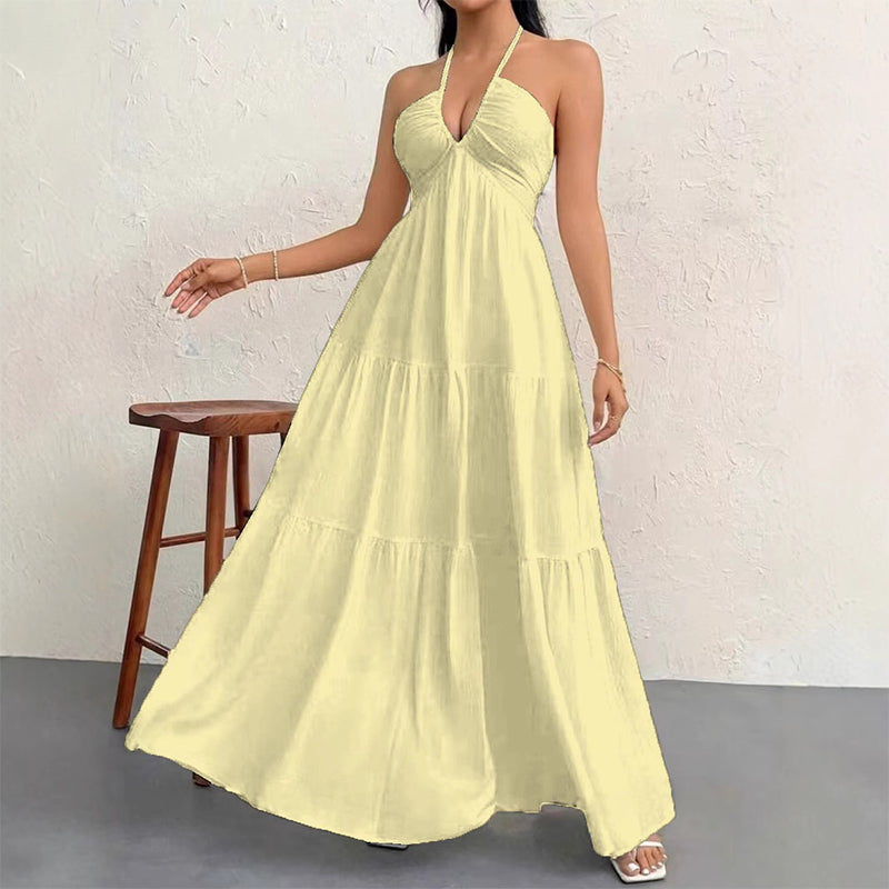 ❤️SUMMER HOT SALE👗Halter Neck Backless Tiered Maxi Dress