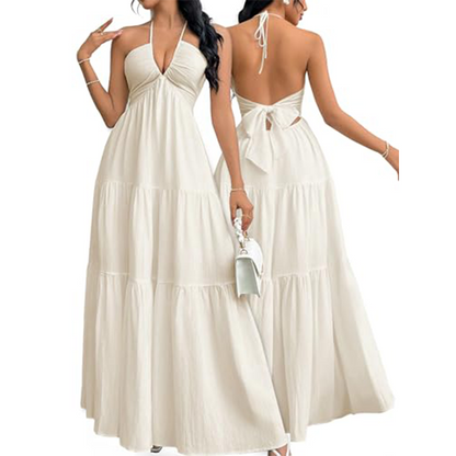 ❤️SUMMER HOT SALE👗Halter Neck Backless Tiered Maxi Dress
