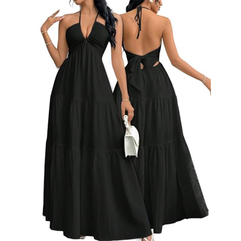 ❤️SUMMER HOT SALE👗Halter Neck Backless Tiered Maxi Dress