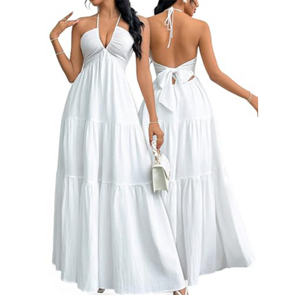 ❤️SUMMER HOT SALE👗Halter Neck Backless Tiered Maxi Dress