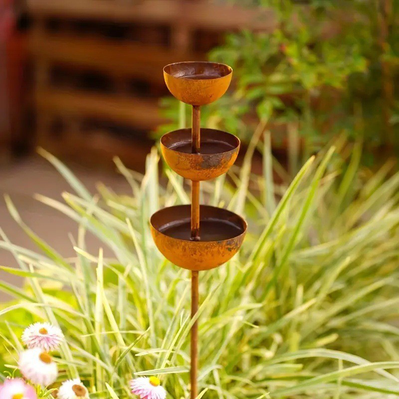 🐦Free Shipping☔️3-Tier Rustic Metal Bird Feeder & Drinker Stake