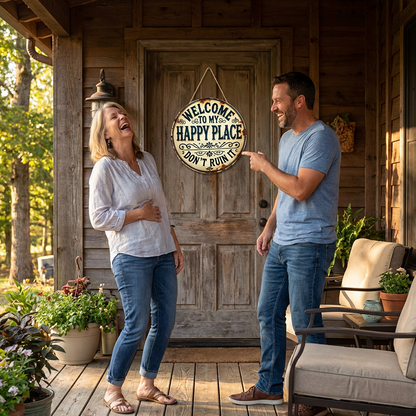 ⏰️Last Day For Free Shipping⌛️Vintage "Happy Place" Metal Sign
