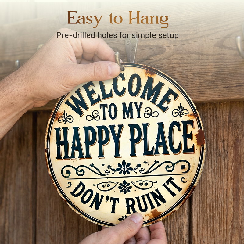 ⏰️Last Day For Free Shipping⌛️Vintage "Happy Place" Metal Sign