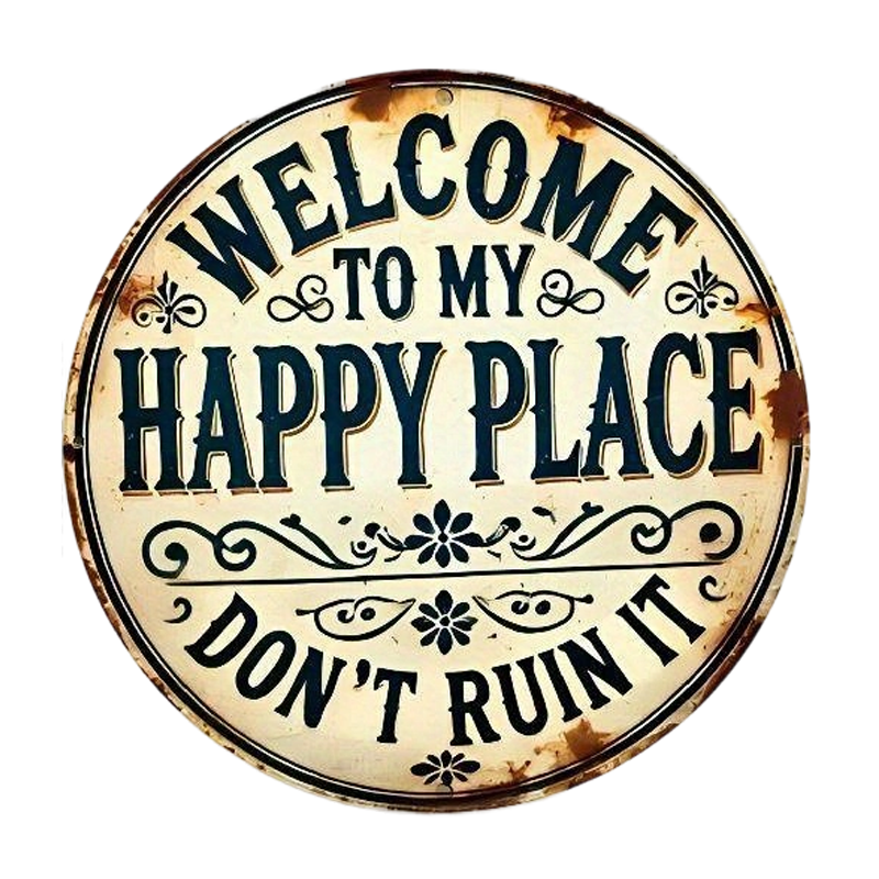 ⏰️Last Day For Free Shipping⌛️Vintage "Happy Place" Metal Sign