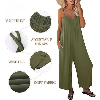 🎁Summer Hot Sale  47% OFF⏳Loose Sleeveless Wide-Leg Jumpsuit with Pockets - Stretchy & Flowy