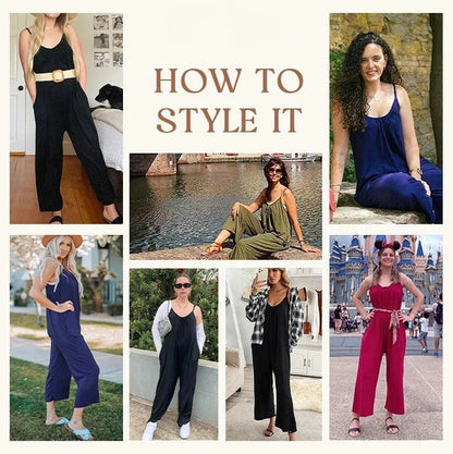 🎁Summer Hot Sale  47% OFF⏳Loose Sleeveless Wide-Leg Jumpsuit with Pockets - Stretchy & Flowy