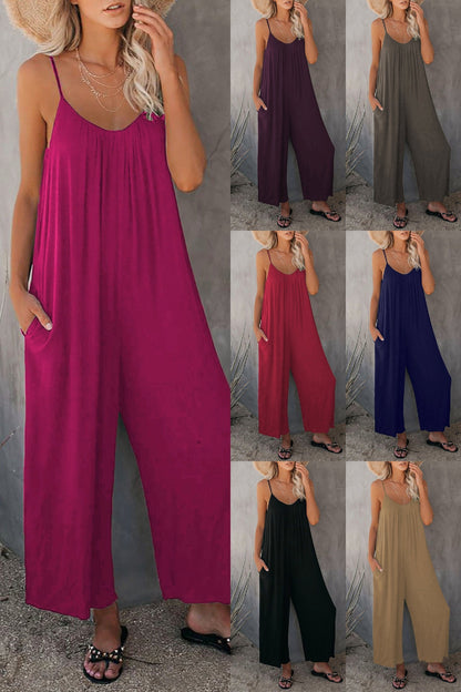 🎁Summer Hot Sale  47% OFF⏳Loose Sleeveless Wide-Leg Jumpsuit with Pockets - Stretchy & Flowy