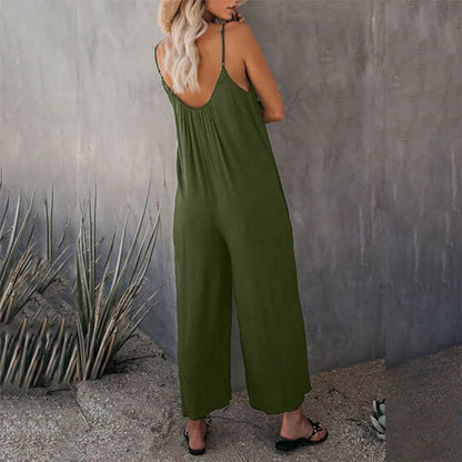 🎁Summer Hot Sale  47% OFF⏳Loose Sleeveless Wide-Leg Jumpsuit with Pockets - Stretchy & Flowy