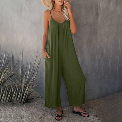 🎁Summer Hot Sale  47% OFF⏳Loose Sleeveless Wide-Leg Jumpsuit with Pockets - Stretchy & Flowy