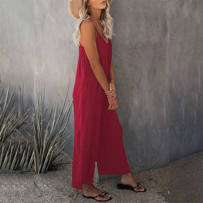 🎁Summer Hot Sale  47% OFF⏳Loose Sleeveless Wide-Leg Jumpsuit with Pockets - Stretchy & Flowy