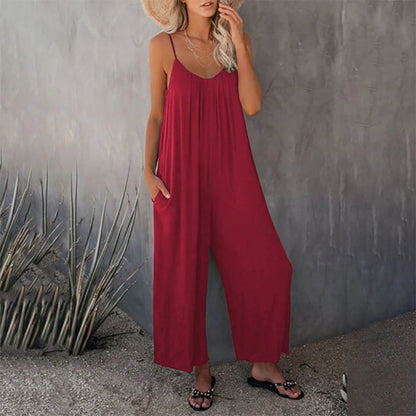 🎁Summer Hot Sale  47% OFF⏳Loose Sleeveless Wide-Leg Jumpsuit with Pockets - Stretchy & Flowy