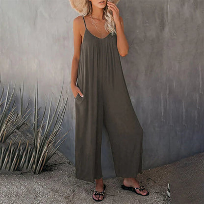 🎁Summer Hot Sale  47% OFF⏳Loose Sleeveless Wide-Leg Jumpsuit with Pockets - Stretchy & Flowy