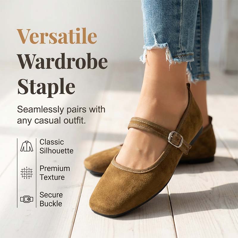 🌸LAST DAY SPECIAL PRICE!!🌸Suede-Finish Mary Jane Ballet Flats with Memory Foam Insole🥿✨