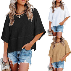 💥Last Day Special Sale 49% OFF👚Women's Solid Color Splicing Loose Five Points Flare Sleeve T-Shirt