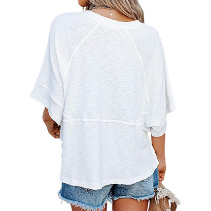 💥Last Day Special Sale 49% OFF👚Women's Solid Color Splicing Loose Five Points Flare Sleeve T-Shirt