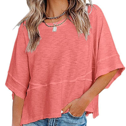 💥Last Day Special Sale 49% OFF👚Women's Solid Color Splicing Loose Five Points Flare Sleeve T-Shirt