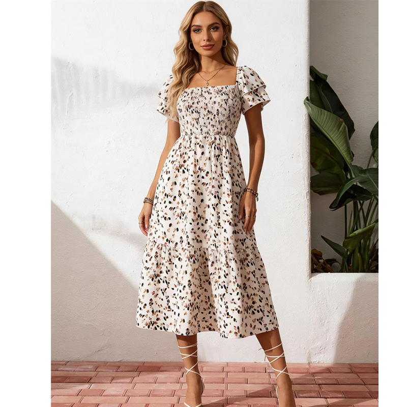 💥Last Day Special Sale 49% OFF👚Women's Square Neck Smocked Floral Midi Dress