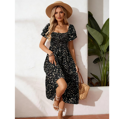 💥Last Day Special Sale 49% OFF👚Women's Square Neck Smocked Floral Midi Dress