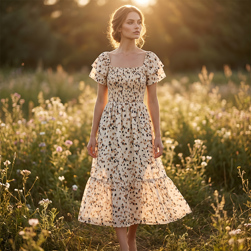 💥Last Day Special Sale 49% OFF👚Women's Square Neck Smocked Floral Midi Dress