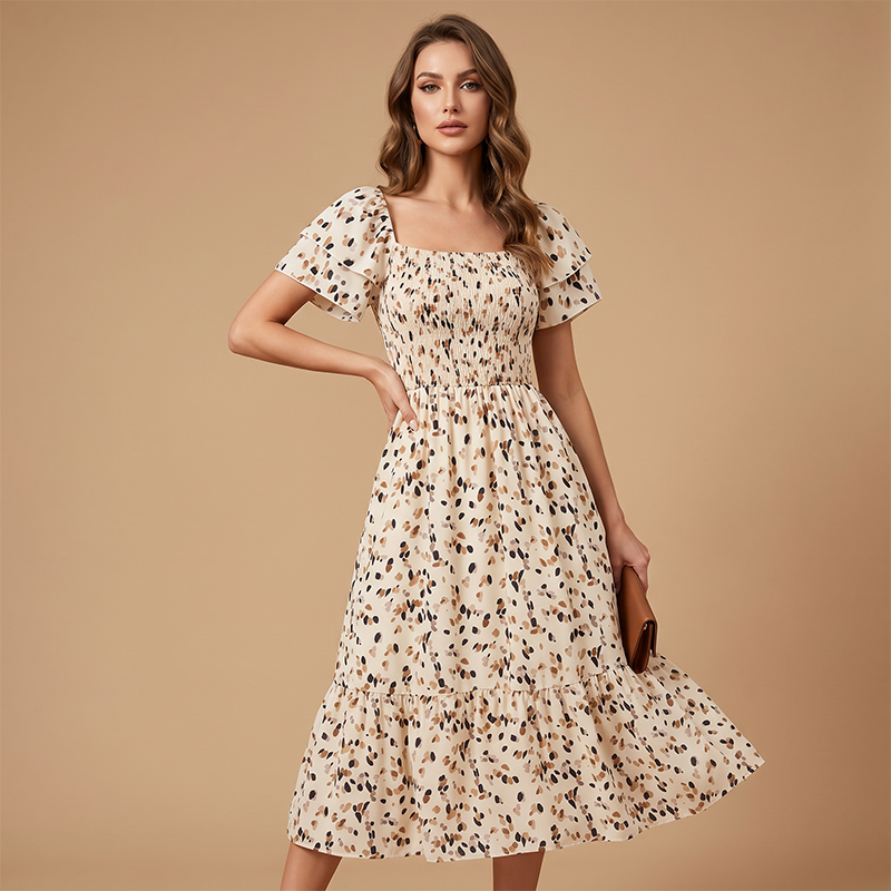 💥Last Day Special Sale 49% OFF👚Women's Square Neck Smocked Floral Midi Dress