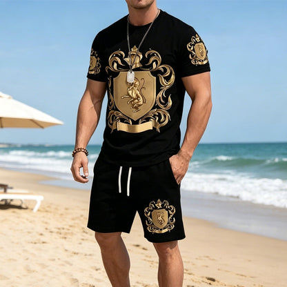 🎁Last Day Promotion 49% OFF🔥Men's Gold Crest Print T-Shirt & Shorts Set
