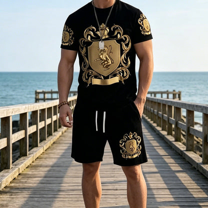 🎁Last Day Promotion 49% OFF🔥Men's Gold Crest Print T-Shirt & Shorts Set