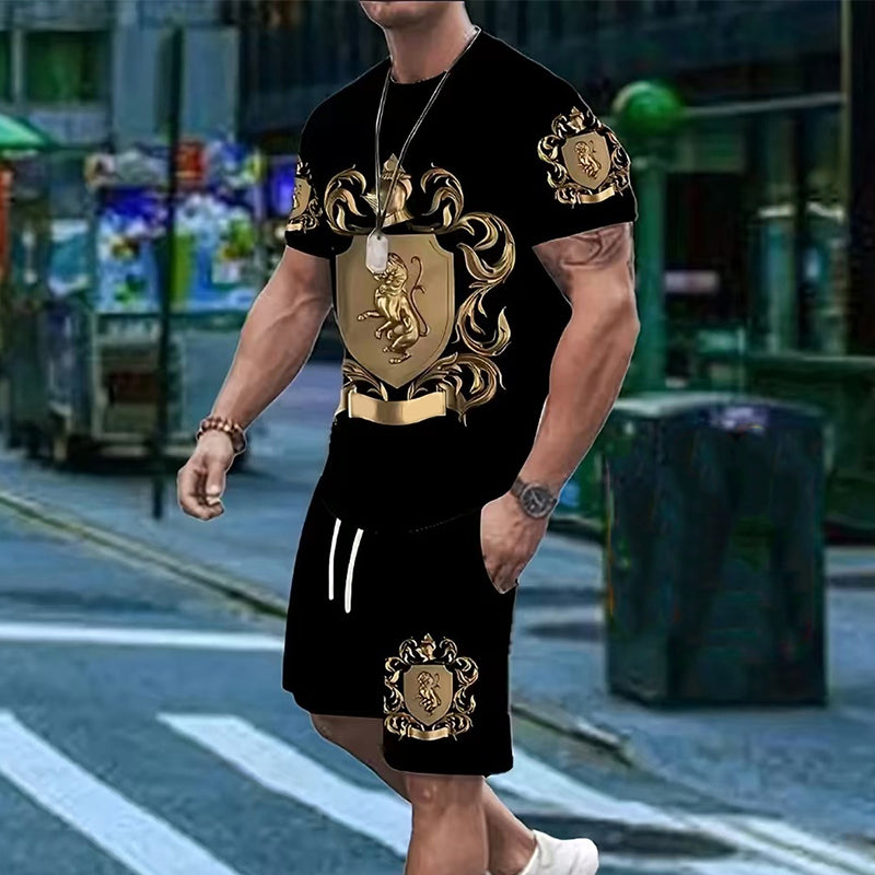 🎁Last Day Promotion 49% OFF🔥Men's Gold Crest Print T-Shirt & Shorts Set