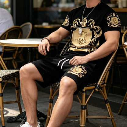🎁Last Day Promotion 49% OFF🔥Men's Gold Crest Print T-Shirt & Shorts Set