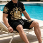 🎁Last Day Promotion 49% OFF🔥Men's Gold Crest Print T-Shirt & Shorts Set