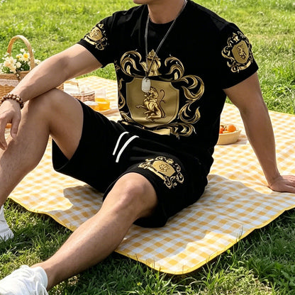 🎁Last Day Promotion 49% OFF🔥Men's Gold Crest Print T-Shirt & Shorts Set