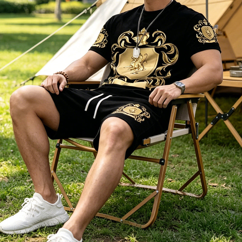 🎁Last Day Promotion 49% OFF🔥Men's Gold Crest Print T-Shirt & Shorts Set