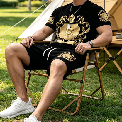 🎁Last Day Promotion 49% OFF🔥Men's Gold Crest Print T-Shirt & Shorts Set